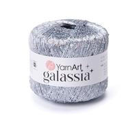 YarnArt Galassia Glitter Yarn - Fine Sparkly Polyester Thread for Knitting & Crochet, Lightweight Sequin Effect Yarn for Shawls, Blouses & Summer Accessories (5808, Light Gray)