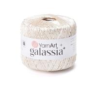 YarnArt Galassia Glitter Yarn - Fine Sparkly Polyester Thread for Knitting & Crochet, Lightweight Sequin Effect Yarn for Shawls, Blouses & Summer Accessories (5824, Cream)