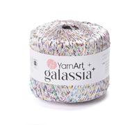 YarnArt Galassia Glitter Yarn - Fine Sparkly Polyester Thread for Knitting & Crochet, Lightweight Sequin Effect Yarn for Shawls, Blouses & Summer Accessories (5825, White Rainbow Glitter)