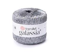 YarnArt Galassia Glitter Yarn - Fine Sparkly Polyester Thread for Knitting & Crochet, Lightweight Sequin Effect Yarn for Shawls, Blouses & Summer Accessories (5807, Silver Gray)