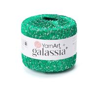 YarnArt Galassia Glitter Yarn - Fine Sparkly Polyester Thread for Knitting & Crochet, Lightweight Sequin Effect Yarn for Shawls, Blouses & Summer Accessories (5814, Emerald Green)