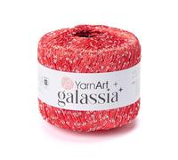 YarnArt Galassia Glitter Yarn - Fine Sparkly Polyester Thread for Knitting & Crochet, Lightweight Sequin Effect Yarn for Shawls, Blouses & Summer Accessories (5801, Red)
