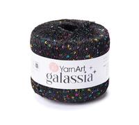 YarnArt Galassia Glitter Yarn - Fine Sparkly Polyester Thread for Knitting & Crochet, Lightweight Sequin Effect Yarn for Shawls, Blouses & Summer Accessories (5806, Black Rainbow Glitter)