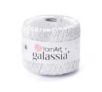 YarnArt Galassia Glitter Yarn - Fine Sparkly Polyester Thread for Knitting & Crochet, Lightweight Sequin Effect Yarn for Shawls, Blouses & Summer Accessories (5826, White Silver Glitter)