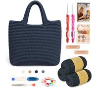 Yarnger Crochet Bag Kit, Classic Style Handbag Crochet Kit Includes Thick Cotton Cord, Crochet Hooks, Step-by-Step Instruction, Practical Crochet Kit for Beginners, Crochet Bag DIY Kit, Navy Blue