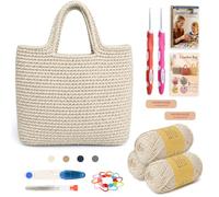 Yarnger Crochet Bag Kit, Classic Style Handbag Crochet Kit Includes Thick Cotton Cord, Crochet Hooks, Step-by-Step Instruction, Practical Crochet Kit for Beginners, Perfect Crochet Bag DIY Kit, Ivory