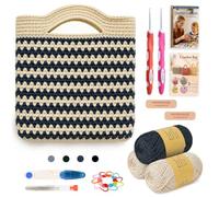 Yarnger Crochet Bag Kit,Perfect Stripe Handbag Crochet Kit, Navy Blue | Includes Thick Cotton Cord, Crochet Hooks, Step-by-Step Instruction, Practical Crochet Kit for Beginners