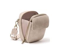 Yarnic Small Crossbody Bag, Vegan Leather Cell Phone Purse for Women, Vintage Wallet Bag with Card Slots, Beige Gray-wide Strap a