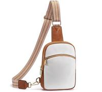 Yarnic Small Sling Bag for Women, Anti Theft Cross Body bags RFID Fanny Pack Travel Crossbody Purses,Vegan Pu Leather Chest Bag, White+brown