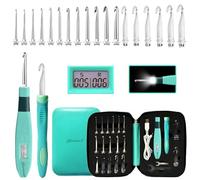 Yarniss 18 Size Counting Crochet Hooks with Light, Digital Counter Crochet Hooks Set with Case (2.0mm~14.0mm)