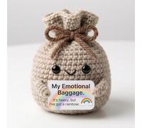YarnJoy Handmade Crochet Emotional Baggage - Funny Emotional Support Bundle Plush, Quirky Knitted Positive Crochet Pocket Hug for Stress Relief, Ugly-Cute Desk Decor Gag Gift, White Elephant Gift