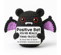YarnJoy Positive Energy Crochet Bat Gift with Inspiring Affirmation Card, Handmade Emotional Support Bat, Thoughtful Stress Relief Present for Women and Men, Cute Birthday and Office Desk Décor