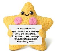 YarnJoy Positive Energy Crochet Star Gift with Inspiring Affirmation Card, Handmade Emotional Support Star, Thoughtful Stress Relief Present for Women and Men, Cute Birthday and Office Desk Décor