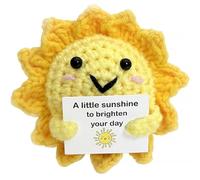 YarnJoy Positive Energy Crochet Sun Gift with Inspiring Affirmation Card, Handmade Emotional Support Sunshine, Thoughtful Stress Relief Present for Women and Men, Cute Birthday and Office Desk Décor