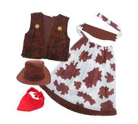 YARNOW 1 Set Kids Western Cowgirl Costume: Dress Up Pirate Outfit Suit- Include Hat Vest Bandanna Skirt For Girls Party Halloween Role Play Renaissance Birthday Supplies