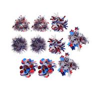 YARNOW 10pcs 4th of July Bracelets: Patriotic Cheerleader Pom Poms Wristlet with Glitter Tinsel Fringe, American Flag Color Wristband for Memorial Day, Festival