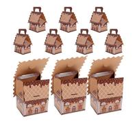 YARNOW 10pcs Christmas Gingerbread House Cookie Boxes with Convenient Carry Handle, Brown Paper Material, for Holiday Celebrations and Festive Candy or Small Present Packaging