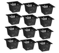 YARNOW 12pcs Black Nursery Hydroponic Pots Mesh Net Plant Basket for Garden and Balcony Water Culture, Pe Plastic Slotted Planters for Seedling, Aquaponics, and Vegetable Growing