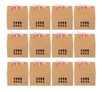 YARNOW 12pcs House Shaped Paper Candy Boxes with Ribbon Lightweight Hollowed Design Party Favors Box for Christmas Shower Gift Packaging Random Color