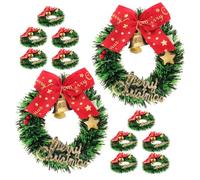 YARNOW 12pcs Mini Christmas Hanging Wreaths with Bells and Bows, Decorative Plastic and Cloth Small Wreaths for Holiday Decor, Easy to Install and Create Festive Atmosphere at Home