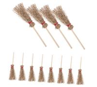 YARNOW 12pcs Mini Witch Broom Costume Props with Red Rope Hanging Decorations Large Straw Broomstick Accessories for Halloween Party and Adults Costume Pendant