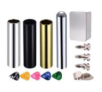 YARNOW 14pcs Guitar Slide Set Picks Kit Stainless Steel Glass Celluloid with Metal Storage Box Workmanship Protect Fingers Sound for Guitar Players