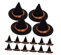 YARNOW 16PCS Mini Black Felt Witch Hats for Halloween Party Decor Wine Bottle Toppers with Fit Versatile Dollhouse Miniature Wizard Caps for DIY Crafts and Festive Accents