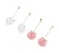 YARNOW 2 Pairs Cat Ear Drop Earrings for Women, Winter Pom Ball Accessories, Pink and White Color Mix, Female Temperament Jewelry Suitable for Casual and Seasonal Wear Random Random Color