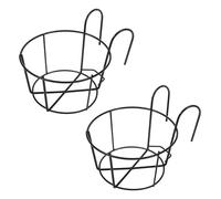 YARNOW 2-Piece Iron Planter Set, Black, Hanging Railing Plant Pot Rack for Balcony, Round Pot, Medium Size, Indoor-Outdoor Usage
