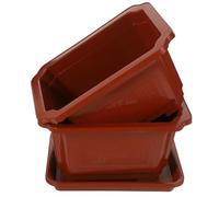 YARNOW 2 Sets Rectangular Plastic Flower Pot with Trays Bonsai Pot for Indoor and Outdoor Gardening Drainage Holes for Succulent Herb Window Sill Home Office Garden