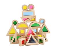 YARNOW 24Pcs Colorful Geometric Shapes Wooden Building Blocks for Early Educational Cognitive Safe and Stacking Blocks for Hand Eye Coordination Development