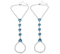 YARNOW 2pcs Adjustable Heart Rhinestone Toe Anklet Beach Jewelry for Women Flexible Blue Foot Chain Bracelet Stylish Summer Accessory Versatile Ankle Rings