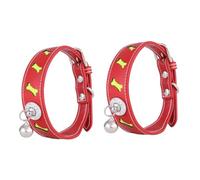 YARNOW 2pcs Adjustable Reflective Pet Collar Bell Creative Pu Leather and Cats Shape Necklace Comfortable Day Wear