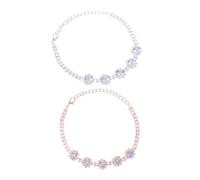 YARNOW 2pcs Adjustable Rhinestone Pet Collar Necklace for Cats and Dogs Elegant Silver Rose Gold Stylish Pet Jewelry Accessories for Parties and Casual Walks
