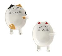 YARNOW 2pcs Ceramic Cat Shape Spoon Rests and Pot Lid Holders, Heat Resistant Kitchen Utensil Stand, Keeps Stove-top Clean, Practical Cutlery Holder for Kitchen Use