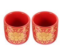 YARNOW 2pcs Ceramic Water Container Set Red Round Meditation Yoga Cups for Home Decoration Without Burrs Art Craft Decorative Drinking Cups