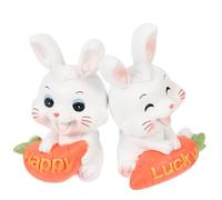 YARNOW 2Pcs Cute Cartoon White Rabbit Shaking Head Figurines, Resin Miniature Bunny Desktop Decoration for Car and Home, Happy Lucky Rabbit Statues for Office and