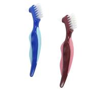 YARNOW 2pcs Denture Cleaning Brush Denture Toothbrush Double Sided Pp Nylon Reusable Ergonomic Handle Oral Care Cleaning at Home for Seniors