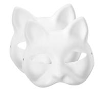 YARNOW 2Pcs DIY White Cat Paper Masks for Halloween Costume Unfinished Graffiti Masks for Cosplay Blank Hand Painted Mask for Parties Festivals and Creative Arts