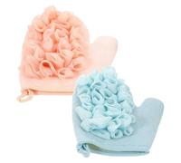 YARNOW 2pcs Double-Sided Exfoliating Wash Mitt for Adults Soft and Textured Sides for Deep Cleaning and Gentle Skin Care Body Scrub Gloves in Blue and Pink Designed to Fit Adult Body