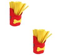 YARNOW 2pcs Durable Pet Dog Slow Feeder French Fries Shape Squeaky Interactive Food Dispenser for Training and Chewing Bright Color Iq Puzzle for Boredom Relief and Fun Play