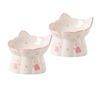 YARNOW 2Pcs Elevated Ceramic Cat Bowl Non Slip Raised Cat Feeder for Food and Water Tip Design Easy to Clean High Grade Porcelain Pet Bowls for Cats