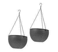 YARNOW 2pcs Hanging Planter Basket Plastic Honeycomb Rattan Design with Drainage Plug for Outdoor Balcony Plant Container Flower Pot Dark Grey 16.5CM
