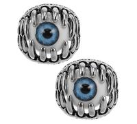 YARNOW 2pcs Men’s Blue Copper Evil Eye Ring for Halloween Gothic | Statement Accessory, Smooth Inner Surface, Fingers Fit, Clubwear Style, Polished Edge