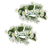 YARNOW 2pcs Mini Artificial Daisy Floral Candle Wreaths with Silk Flowers and Plastic Material, Sturdy Structure Fits Most Candle Sizes, for Holiday Table Decoration or Romantic Wedding