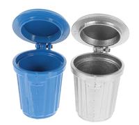 YARNOW 2Pcs Mini Doll House Trash Cans Blue and Silver Miniature Garbage Pails for Tiny House Accessories Dollhouse Decor Bin Set