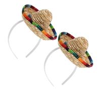 YARNOW 2pcs Mini Straw Mexican Hat Hairband, Lightweight Festive Sombrero Headbands for Adults, for Cinco De Mayo and Taco Theme Party Decorations