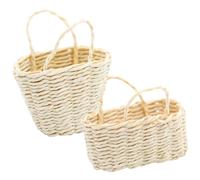 YARNOW 2pcs Miniature Woven Basket for Dollhouse Decor Delicate Home Decoration Landscape Accessory Long Round Beautiful Mini House Ornament