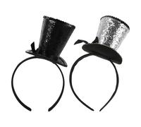 YARNOW 2Pcs Party Mini Top Hat Headbands with Silver and Black Bowknot Clip-On Flapper Style Costume Hair Accessories for Halloween Carnival and Holiday Parties