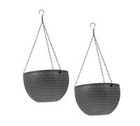 YARNOW 2pcs Plastic Hanging Planter Honeycomb Rattan Weave Round Flowerpot Hook for Indoor Outdoor Home Balcony Decor